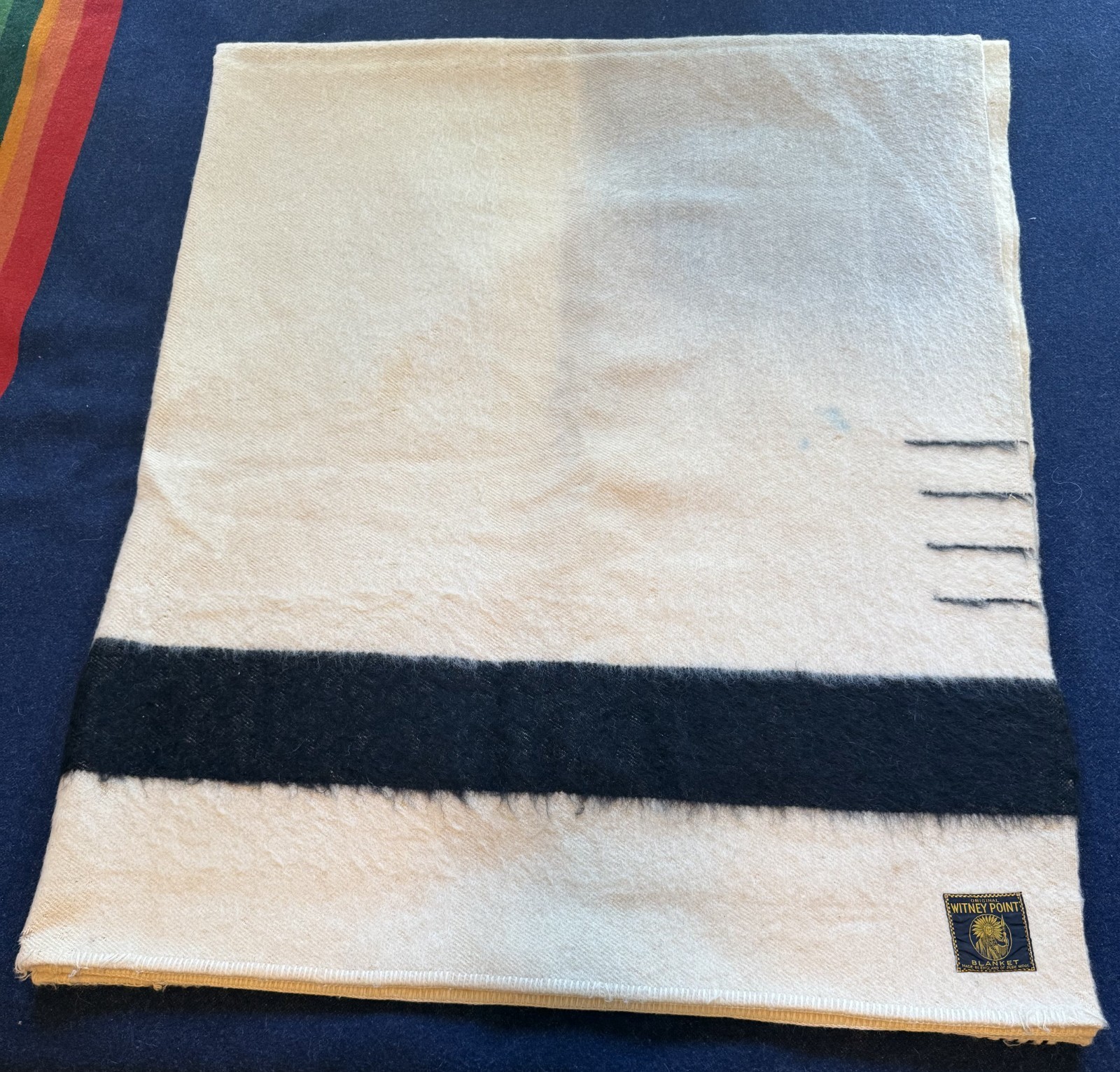 Original Witney Point Indigo Wool Blanket Antique 1930s 86\