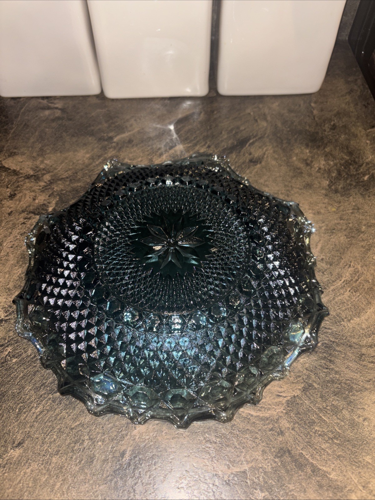 Vintage Indiana Glass Windsor Blue Carnival Glass Bowl 10.25
