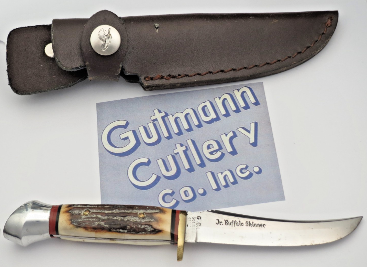 Vintage 1960's GC CO SOLINGEN GERMANY - JR BUFFALO SKINNER Knife - Stag Handles