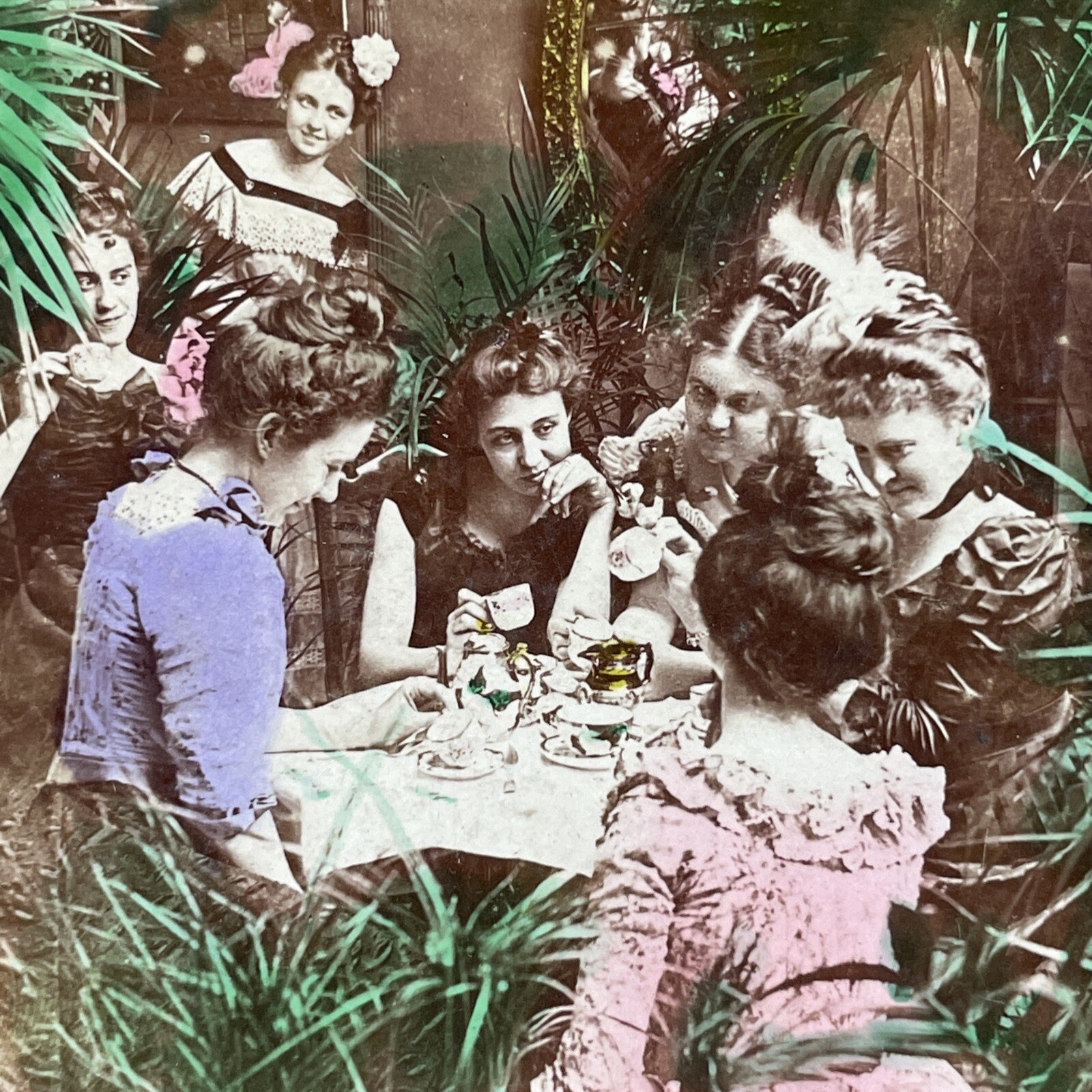 Garden Tea Party Stereoview Keystone View Co. 1901 Women People Garden Tea Party Stereoview Keystone View Co. 1901 Women People