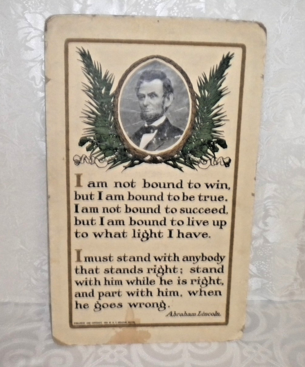 ABRAHAM LINCOLN MEMORABILIA CARDBOARD COPYWRIGHT 1909 BY M T SHEAHAM BOSTON BIN6