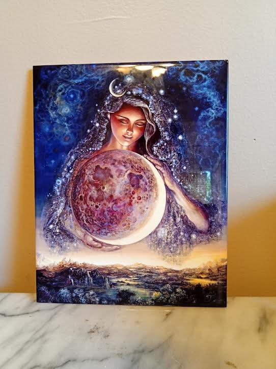 Goddess holding the Moon above the Earth, tile plaque by Josephine Wall Goddess holding the Moon above the Earth, tile plaque by Josephine Wall
