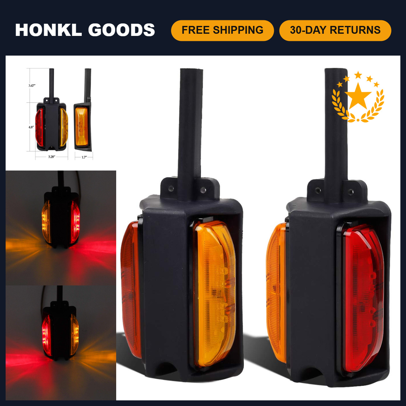 Partsam 2x 4 LED Clearance Trailer Fender Lights Amber Front Red Back 4 Diodes R