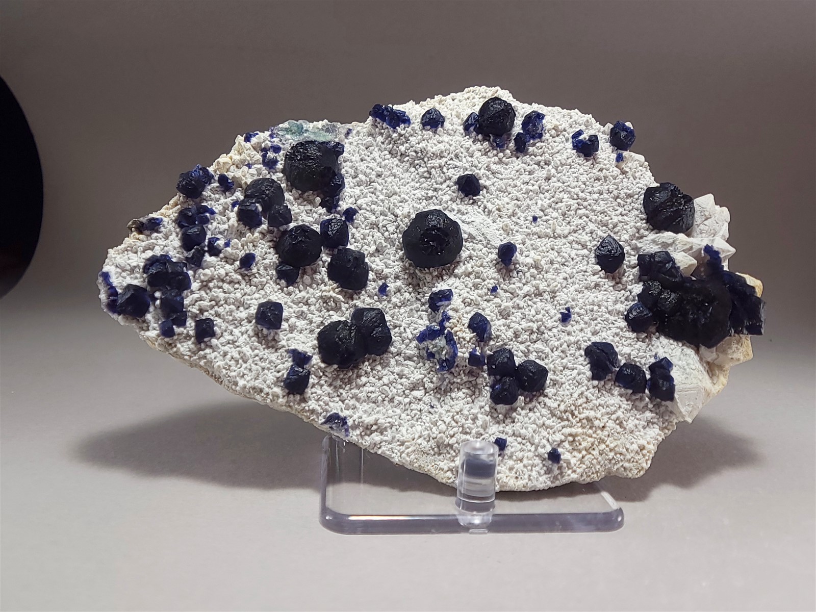 Deep Blue Blueberry Fluorite Crystals on White Drusy Quartz Crystal Matrix #1