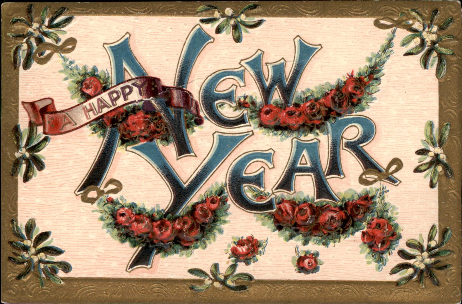 New Year's Large Letters Nicely Embossed c1910 Vintage Postcard