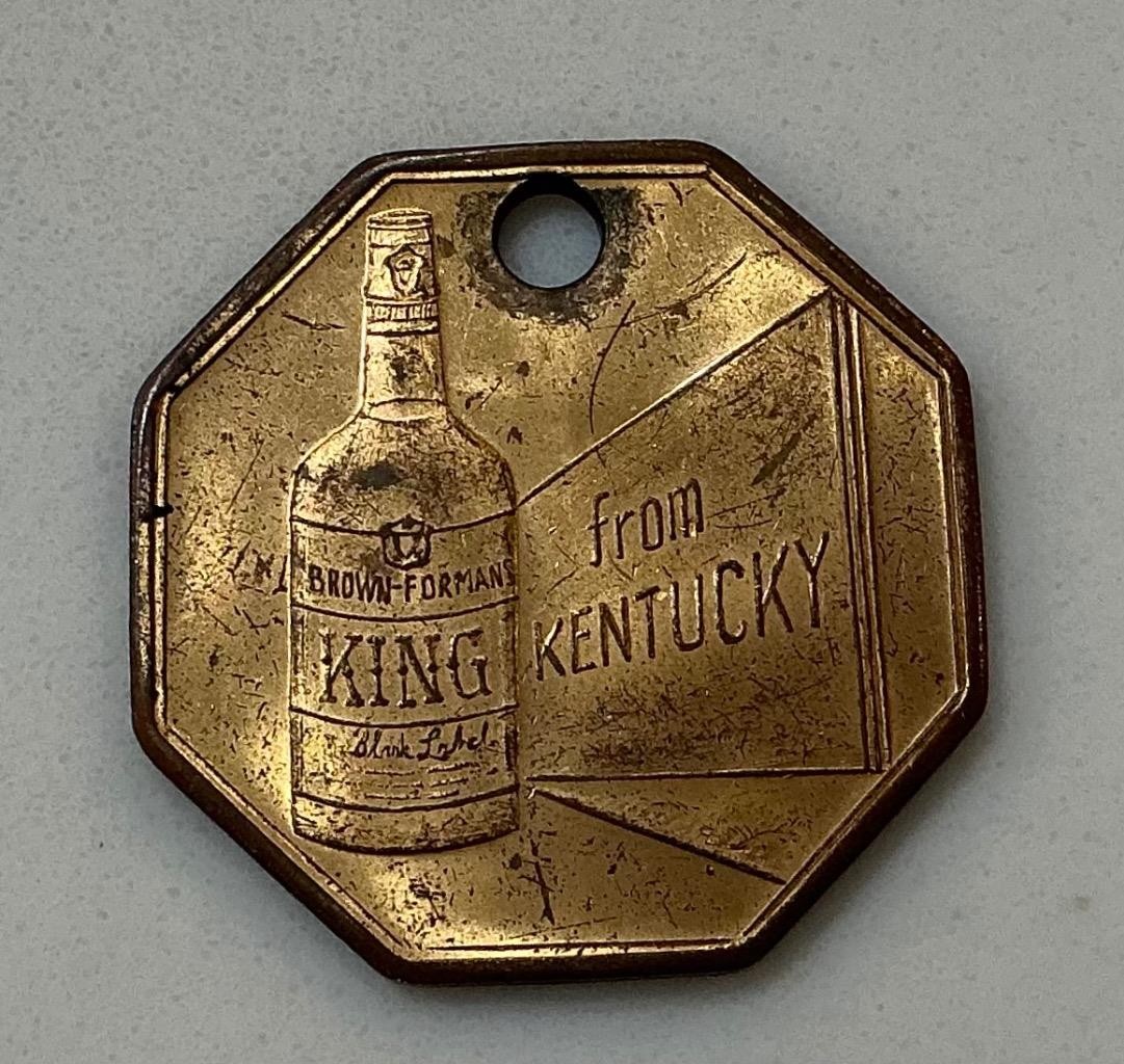 Vtg 40-50’s Brown Forman King Whisky Kentucky Metal Advertising Watch or Key Fob