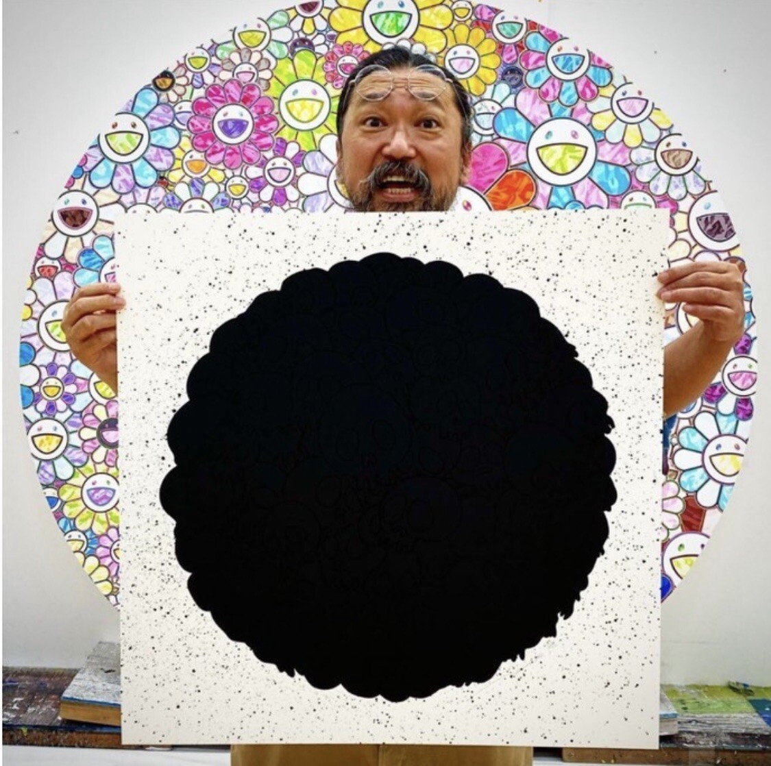 SUPER RARE SIGNED Takashi Murakami Round Flowers Black Print XX/300 LE (FRAMED)
