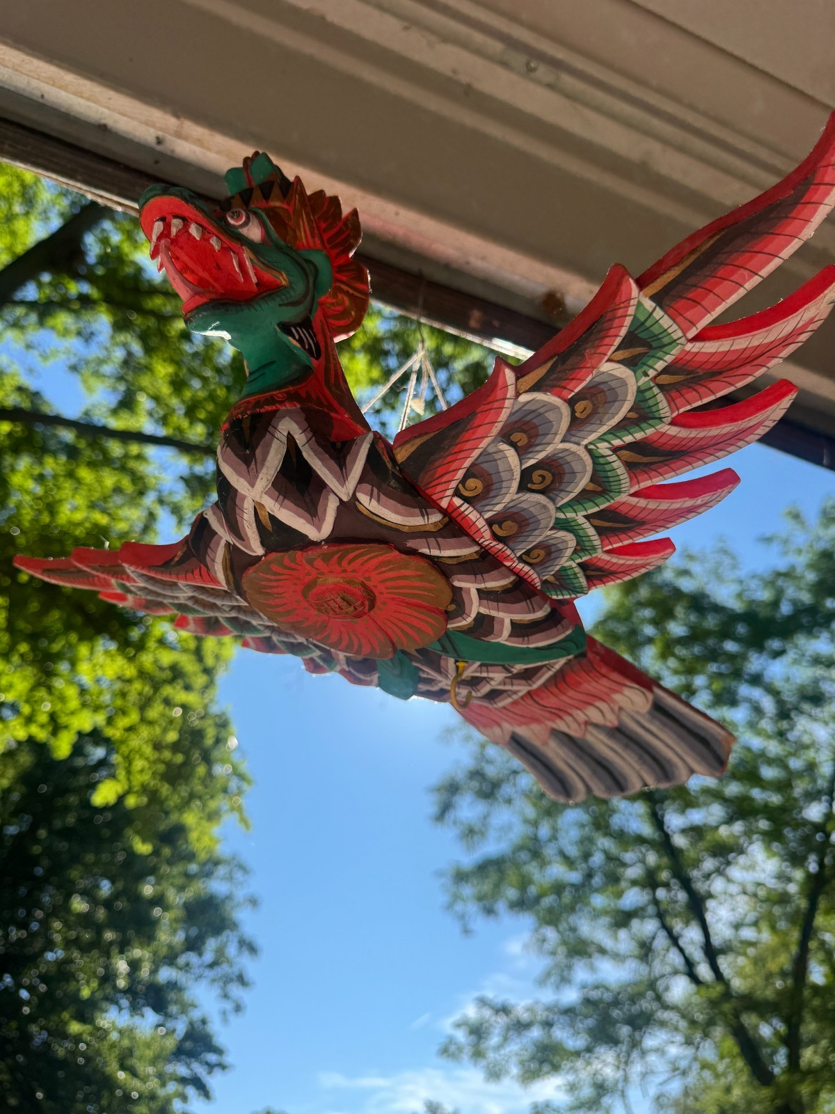 Balinese Dragon Handmade Painted Wooden Flying GREEN RED Hanging Folk Art Decor Balinese Dragon Handmade Painted Wooden Flying GREEN RED Hanging Folk Art Decor