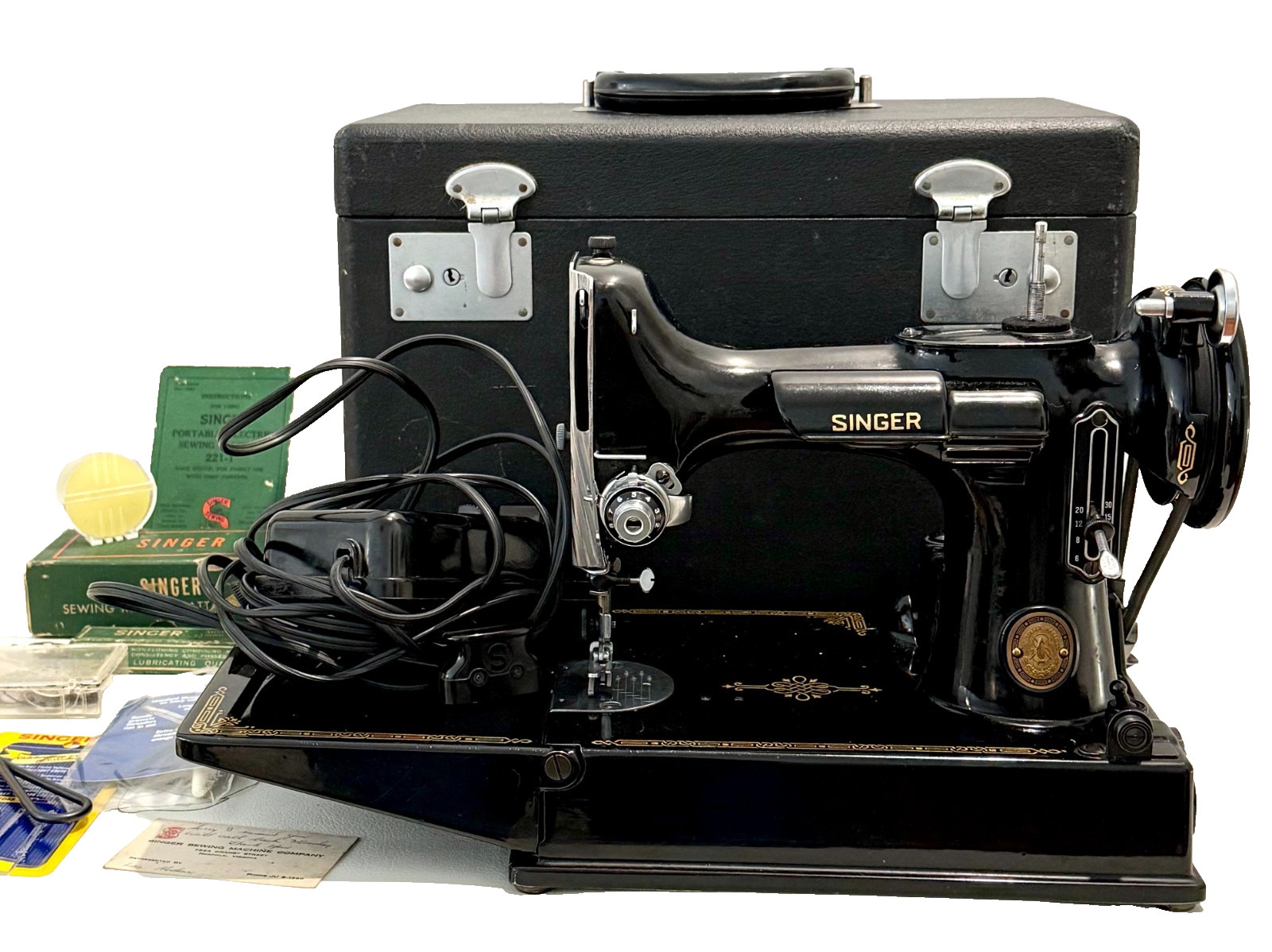 Vintage 1952 Singer 221 Featherweight Sewing Machine & Accessories/Case Serviced