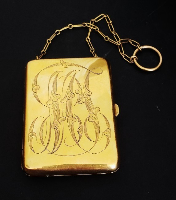 1920\'s Gold-tone Chatelaine/Genuine Leather Interior Card & Coin Compartments 1920\'s Gold-tone Chatelaine/Genuine Leather Interior Card & Coin Compartments