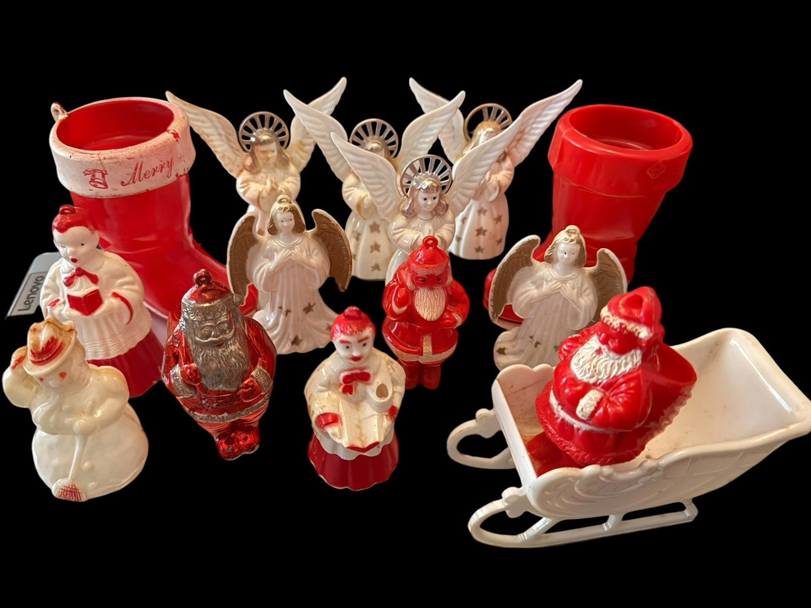 Lot 14 VTG Christmas Hard Plastic Figurines Santa Angels Snowman
