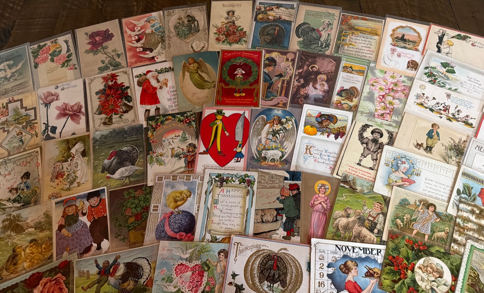 Lot of 60~Mixed~ Antique Vintage Holidays Greetings 1900's Postcards~Santa~s944