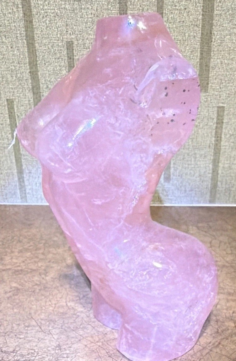 Pink Crystal Mineral Female Torso Figurine Display Specimen Approx 6 in