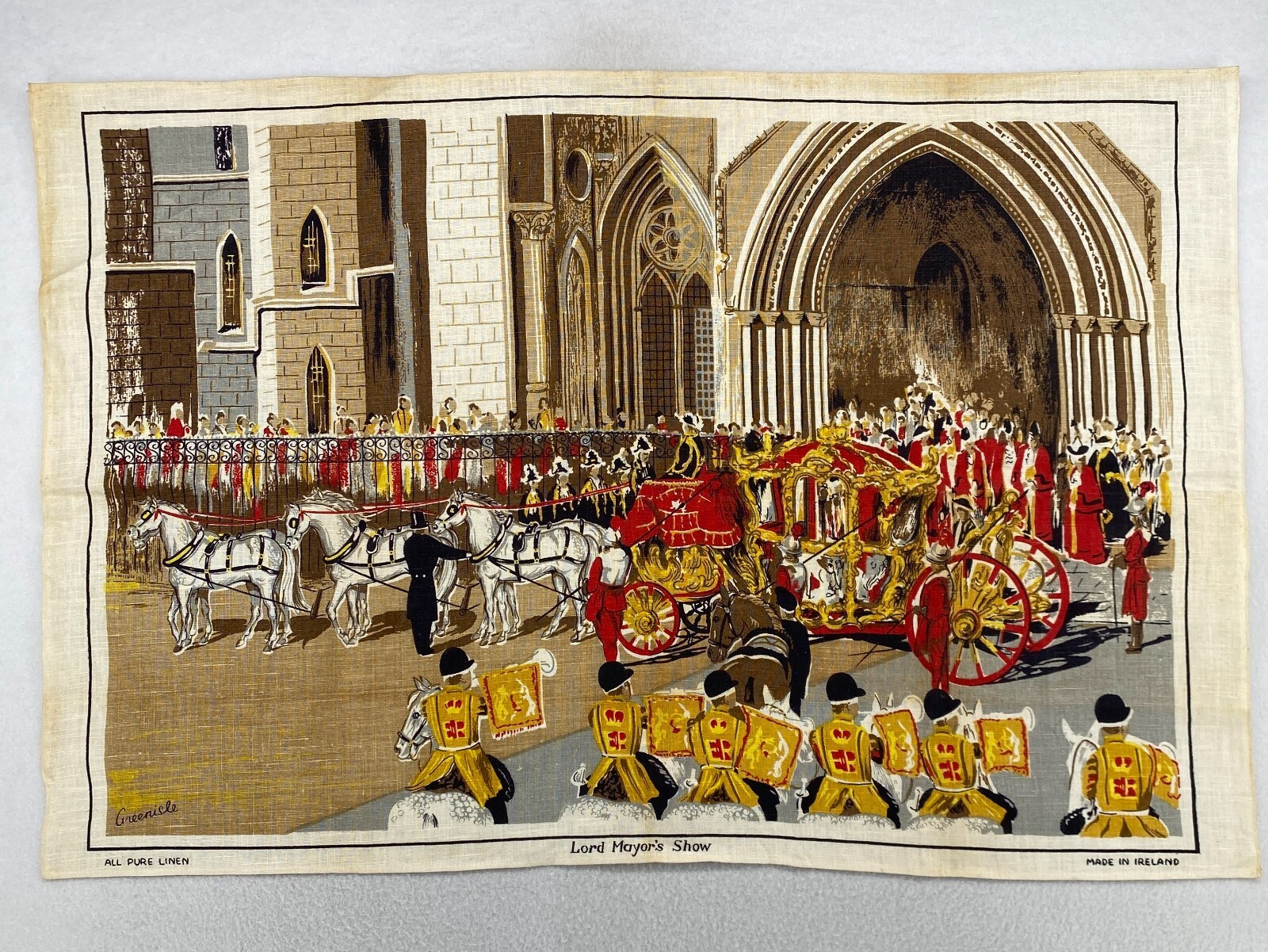 LORD MAYORS SHOW Commemorative Tea Towel GREENISLE All Pure Linen Ireland
