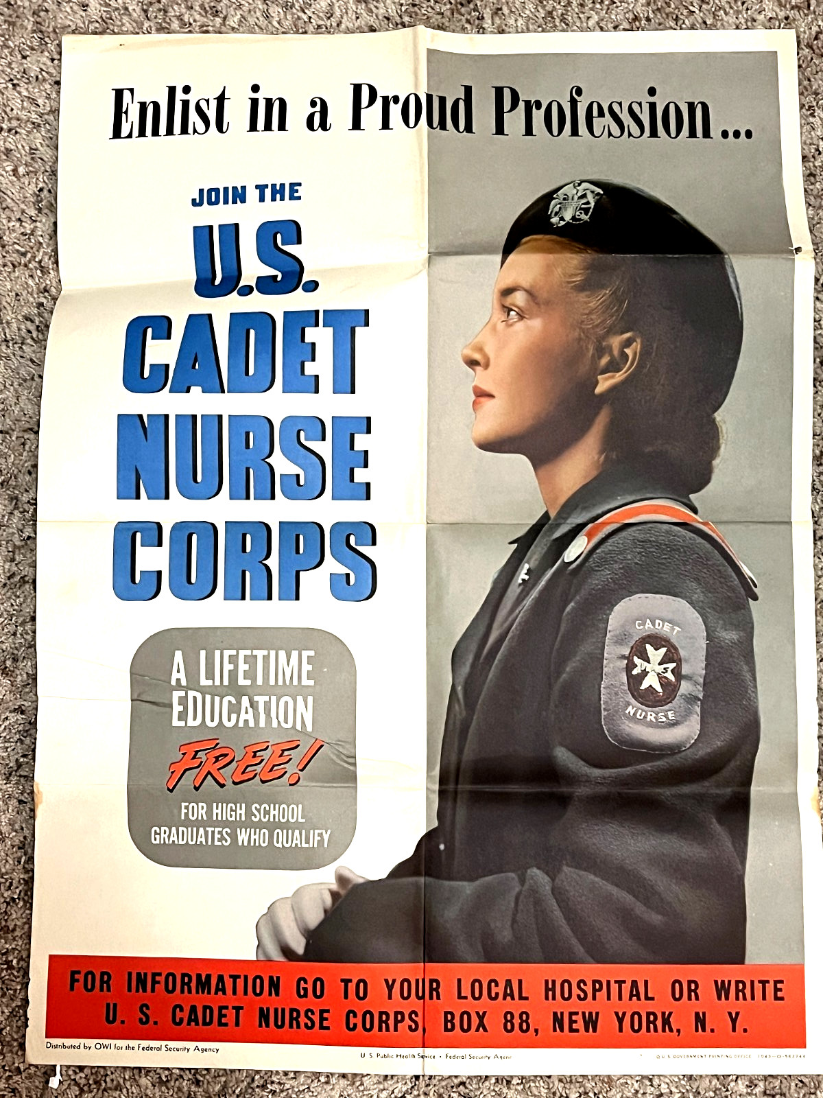 1943 OWI Join the US Cadet Nurse Corps Public Healther FSA War Poster 1943 OWI Join the US Cadet Nurse Corps Public Healther FSA War Poster