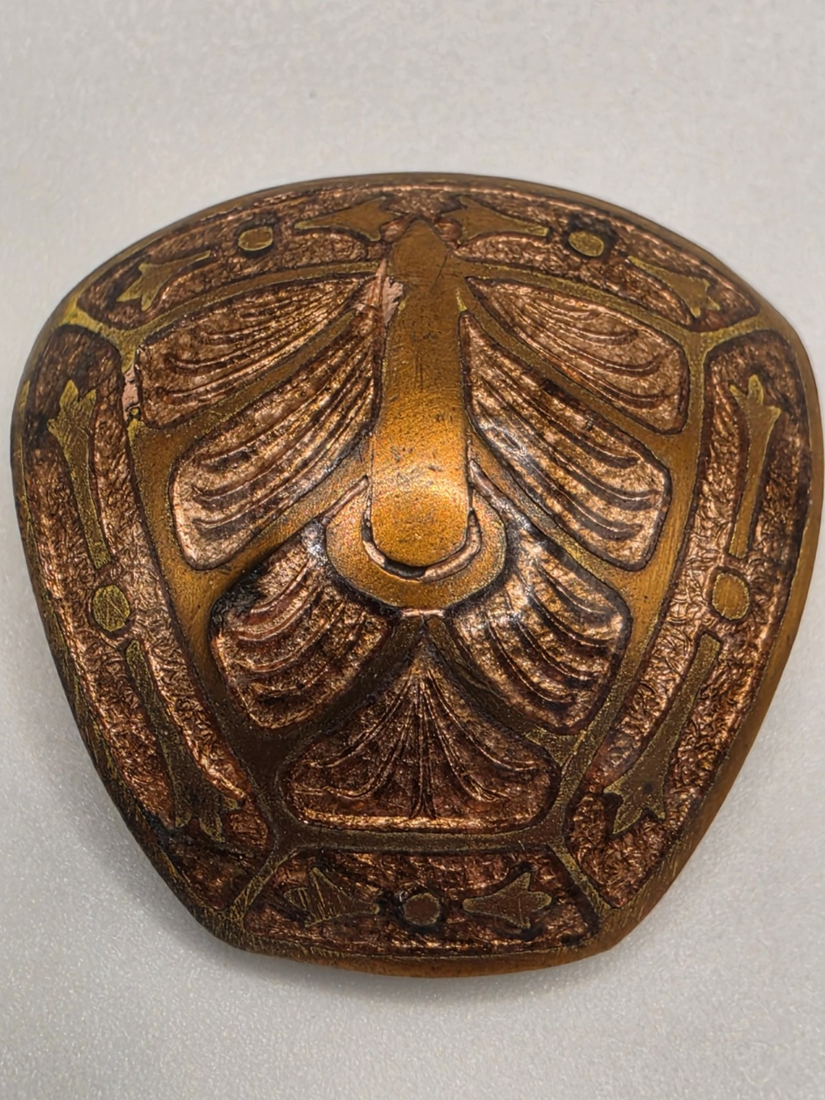 Antique Early 1900s Cloisonné Shoe Button Cover Brass and Copper Champleve 1 In Antique Early 1900s Cloisonné Shoe Button Cover Brass and Copper Champleve 1 In