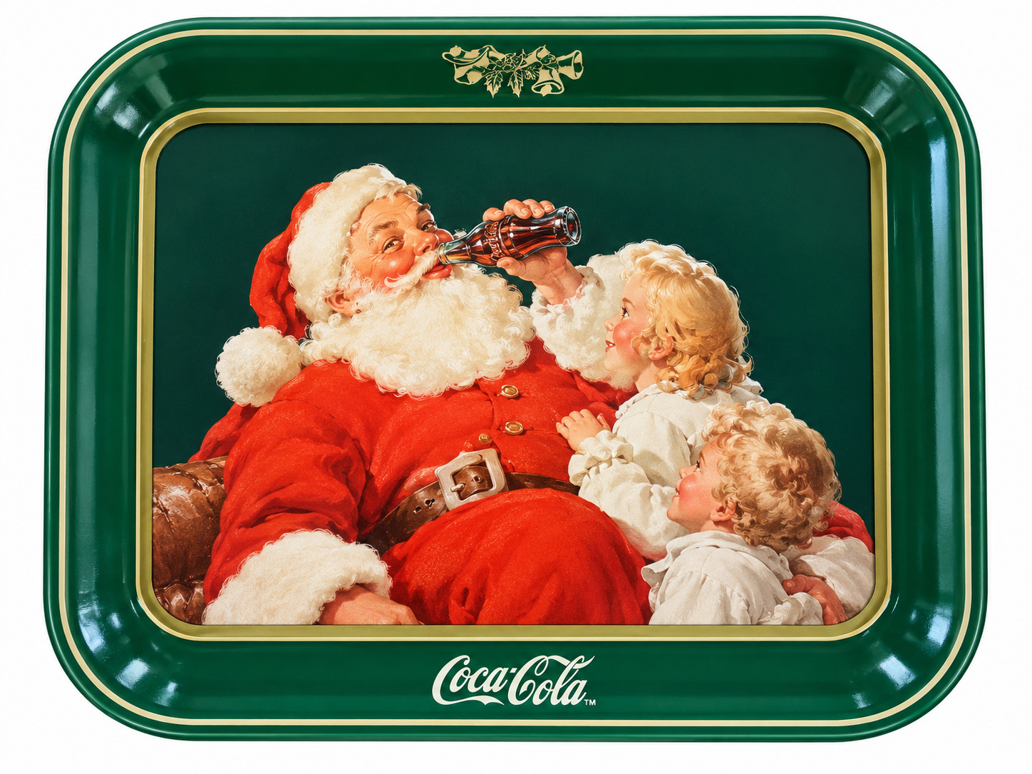 Vintage  1983 Coca Cola Santa With Young Girl Tray