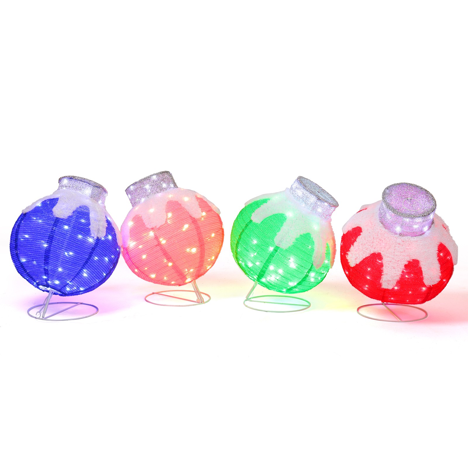 Set of 4 Christmas Lighted Ball Ornaments for Outdoor Yard Decoration with Light