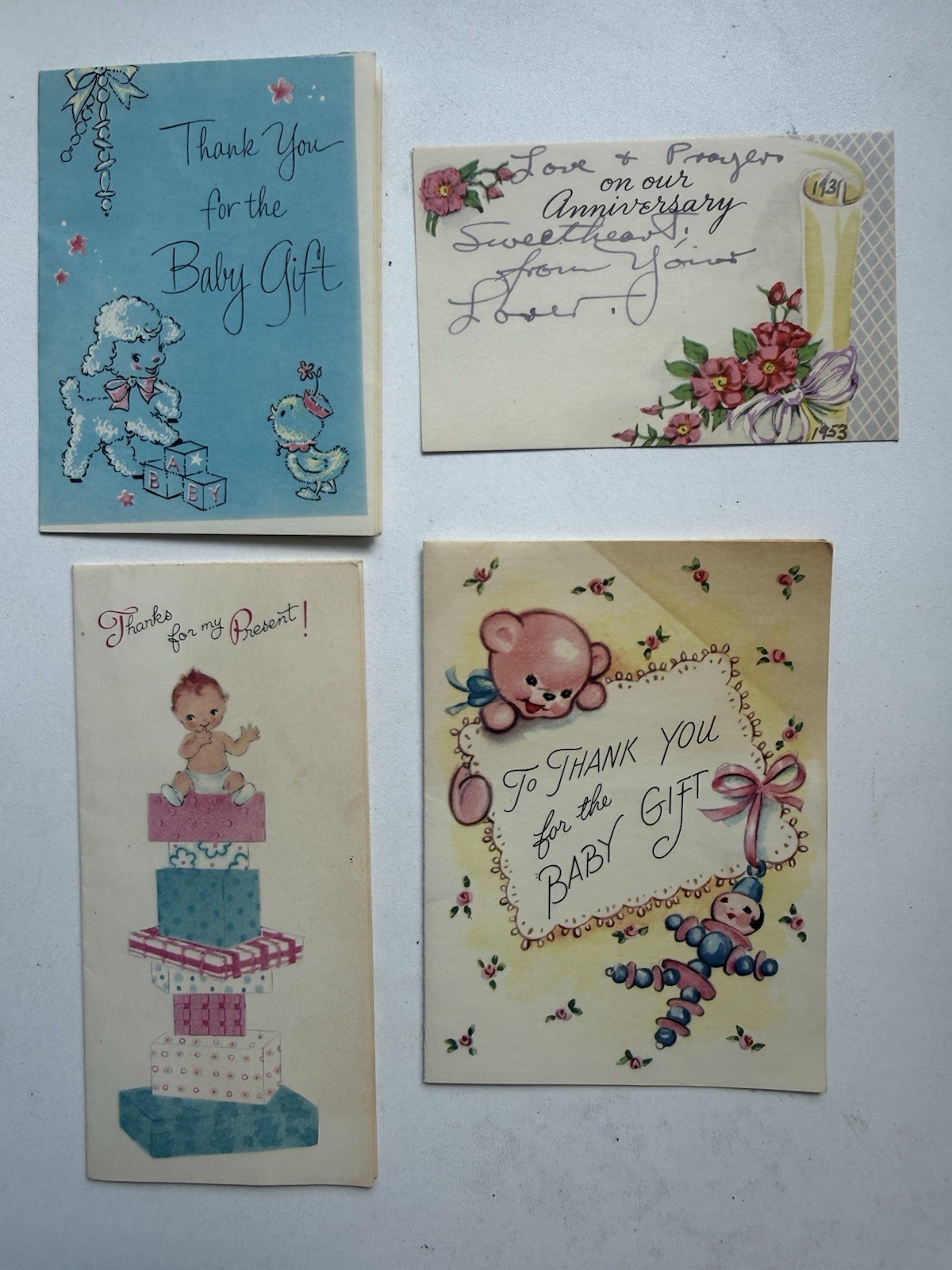4 Vintage 1950s Baby Thank You Greeting Cards Norcross Rust Craft Ephemera