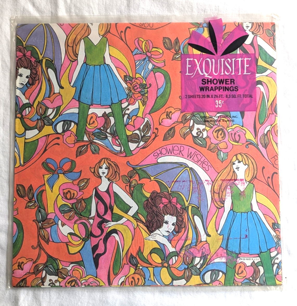 Vintage Exquisite Gift Wrap Wrapping Paper Shower Mod MCM Psychedelic Women NOS Vintage Exquisite Gift Wrap Wrapping Paper Shower Mod MCM Psychedelic Women NOS