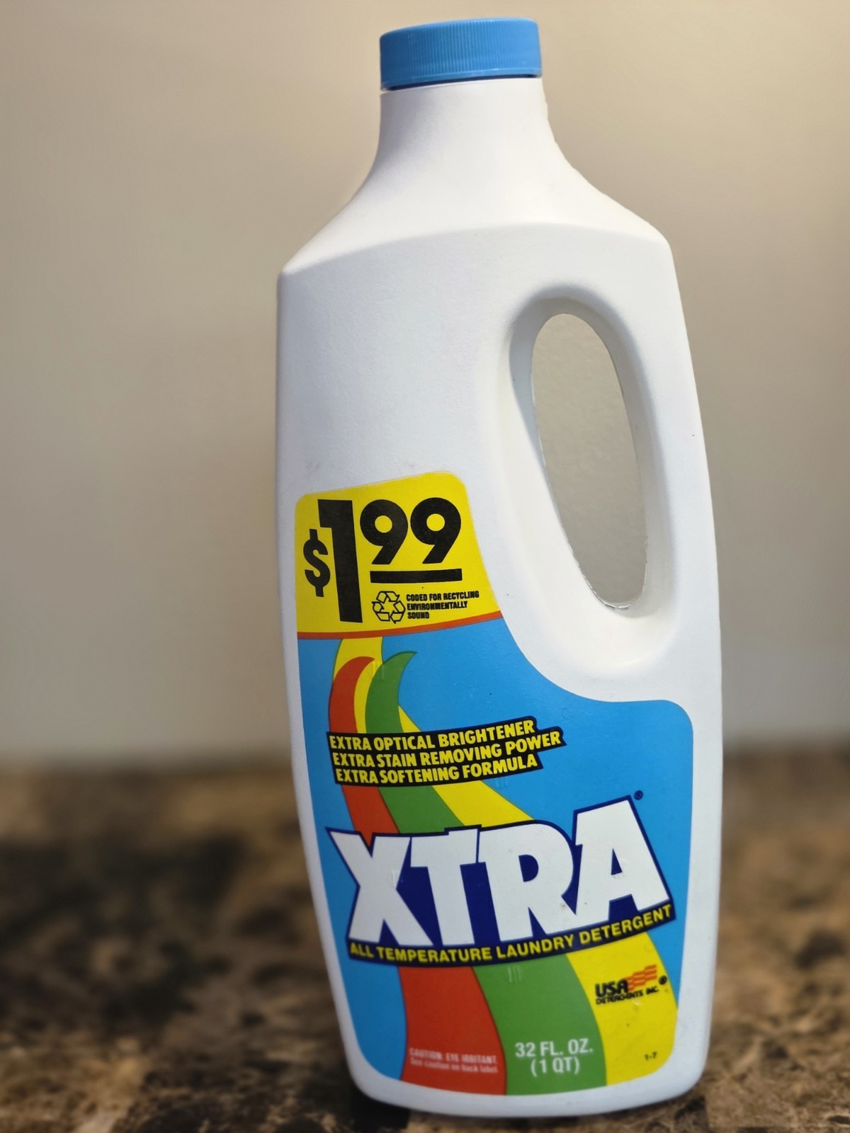Vintage Xtra Laundry Detergent New Full Bottle Original 32 Oz Jug 1989 USA Vintage Xtra Laundry Detergent New Full Bottle Original 32 Oz Jug 1989 USA