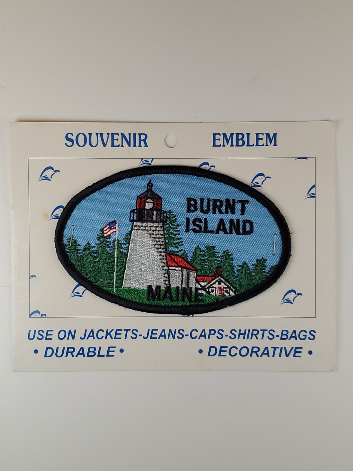Vintage Burnt Island Maine Lighthouse Souvenir Embroidered Patch New on Card 4\