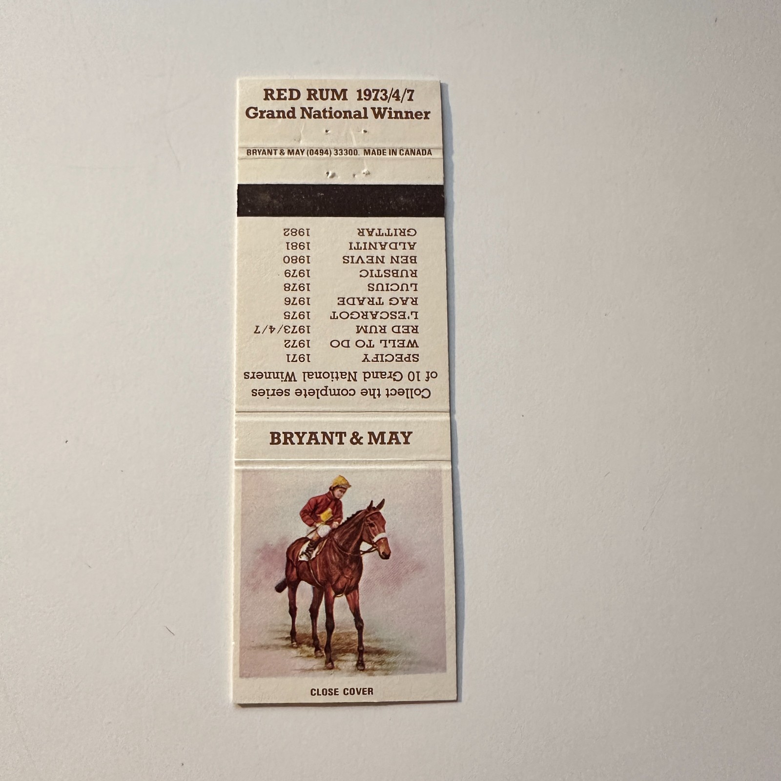 Bryant & May Red Rum 1973/4/7 Grand Natl Winner Vintage Matchbook Cover 5MB126-3