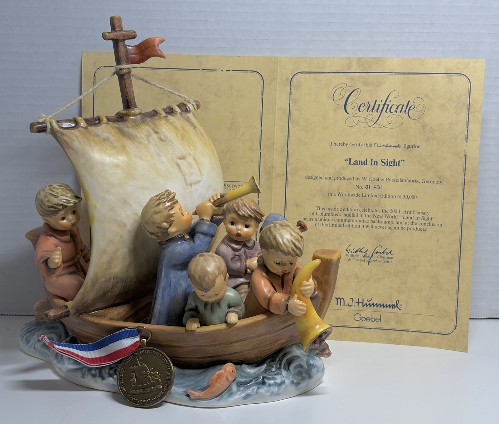Vintage Goebel Hummel 'Land in Sight' #530 With Medal And COA *Read Description*