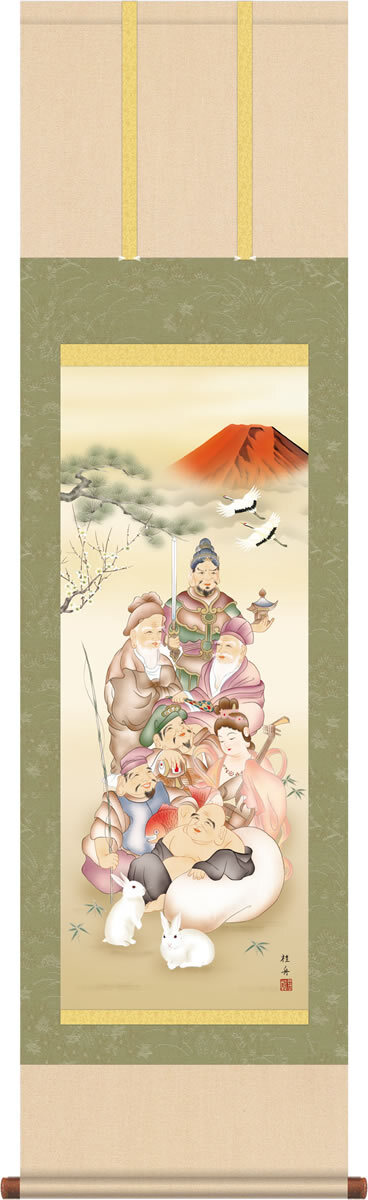 Hanging scroll Rabbit with seven gods fortunes by K Nagae M Size 44 x 164cm Hanging scroll Rabbit with seven gods fortunes by K Nagae M Size 44 x 164cm