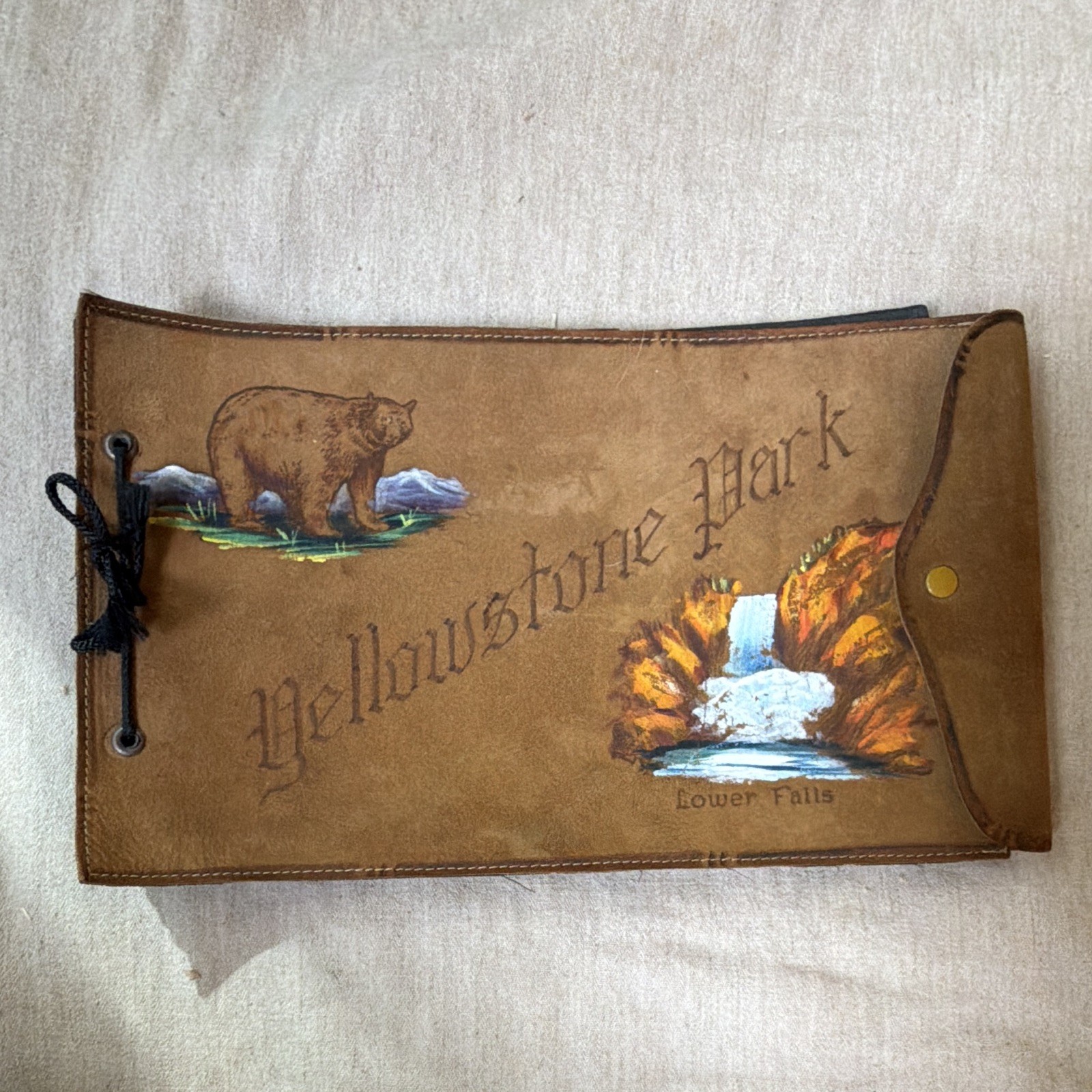 Antique 1930s Handpainted Yellowstone National Park Leather tooled Photo Album Antique 1930s Handpainted Yellowstone National Park Leather tooled Photo Album