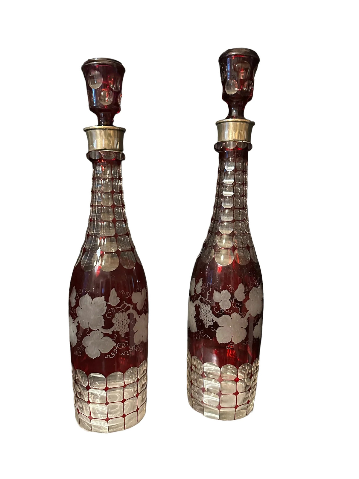 Vintage Two Crystal Decanters with stoppers From Prague, Czechoslovakia