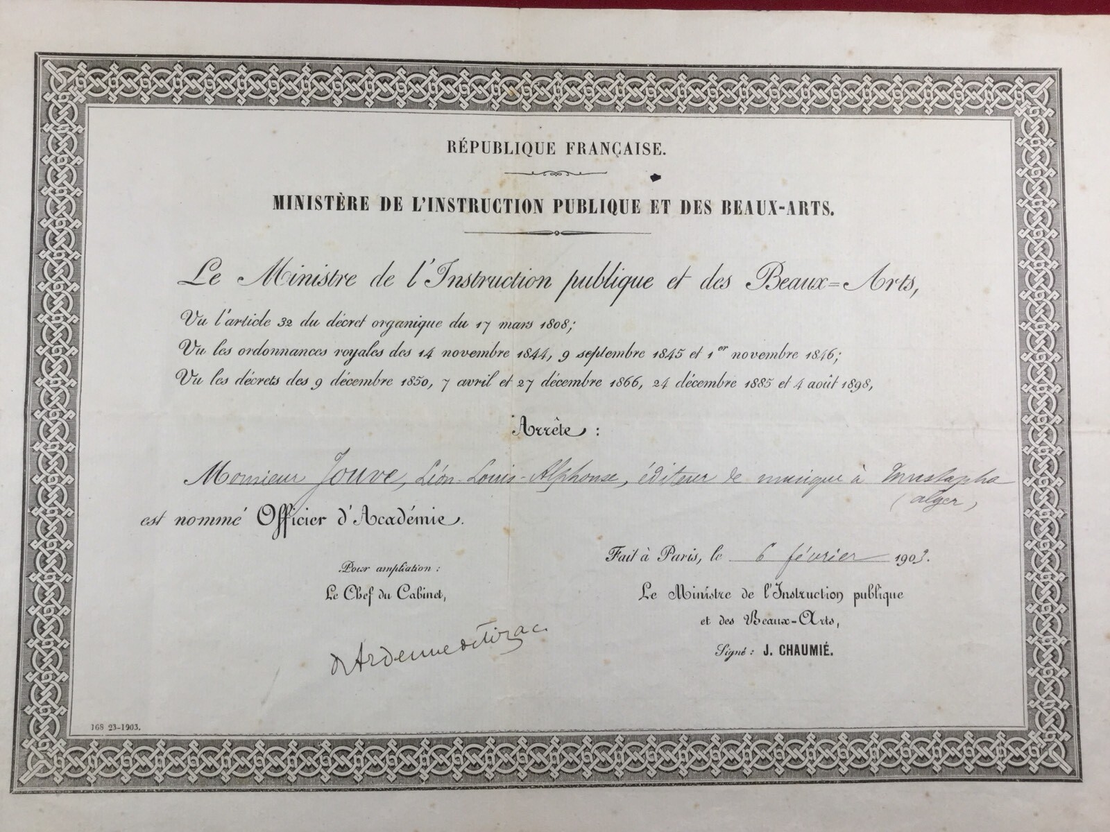Jouve Algeria 1903 Jean Henri d’Ardenne de Tizac Sinologist Alger Colony France