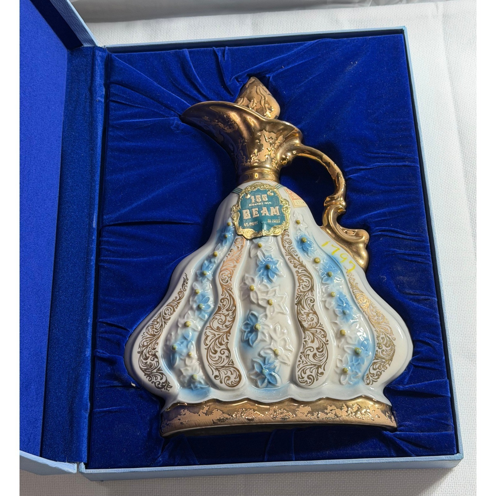 Vintage Jim Beam 155 Months Old Regal China Decanter Blue Floral Gold with Box Vintage Jim Beam 155 Months Old Regal China Decanter Blue Floral Gold with Box