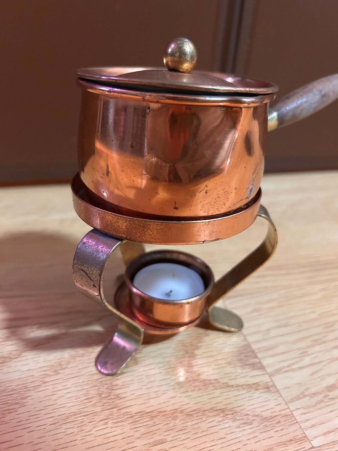 Vintage Tagus Portugal Copper Fondue Butter Warmer Set Stand Lid Tealight Holder