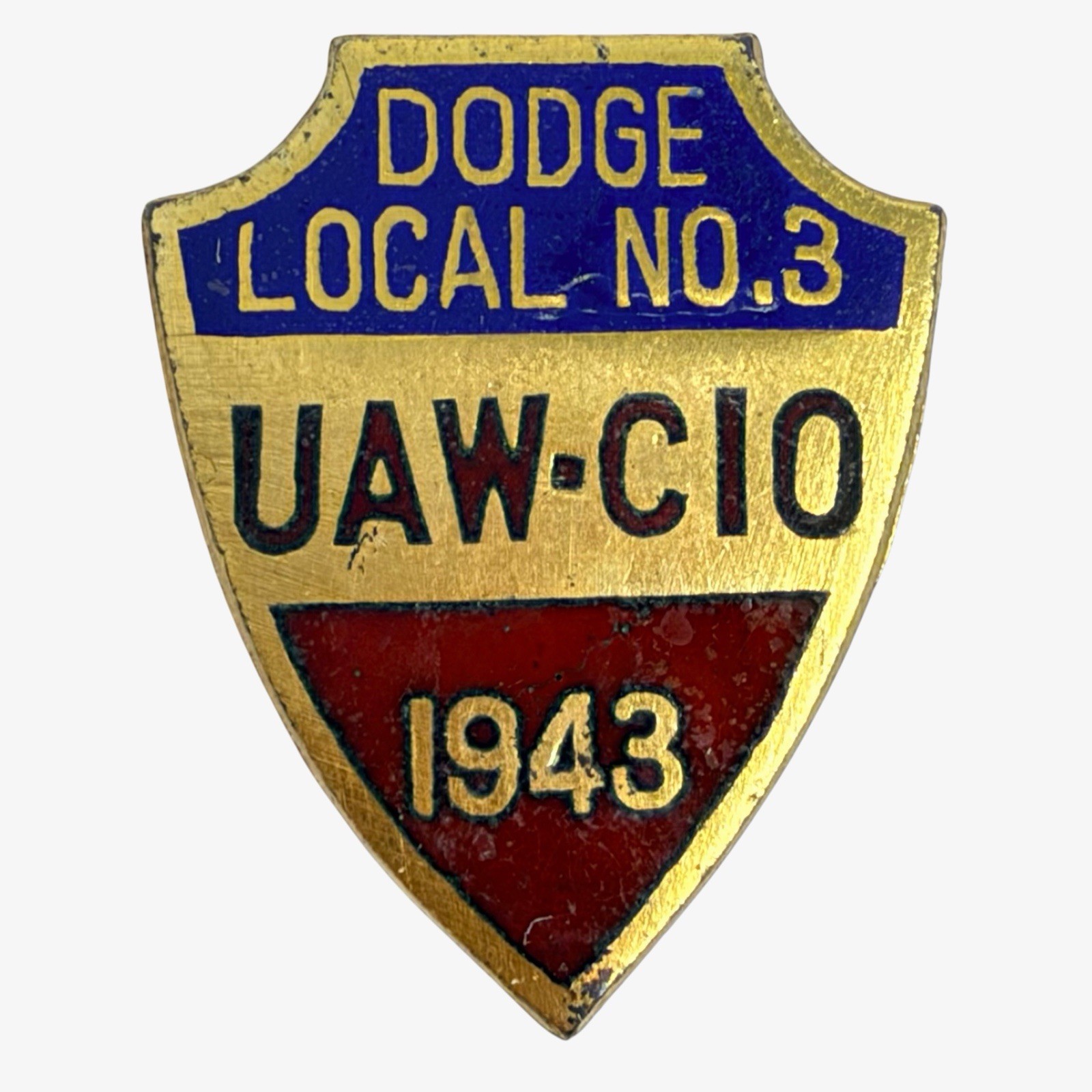 Vtg 1943 Dodge Local No. 3 UAW-CIO Sterling Silver Shield Pin Badge GREENDUCK