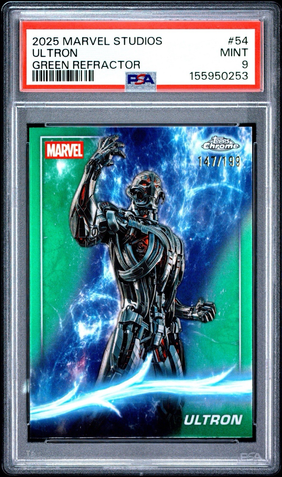 Topps 2025 Marvel Studios Ultron Green Refractor #54 PSA 9 147/199