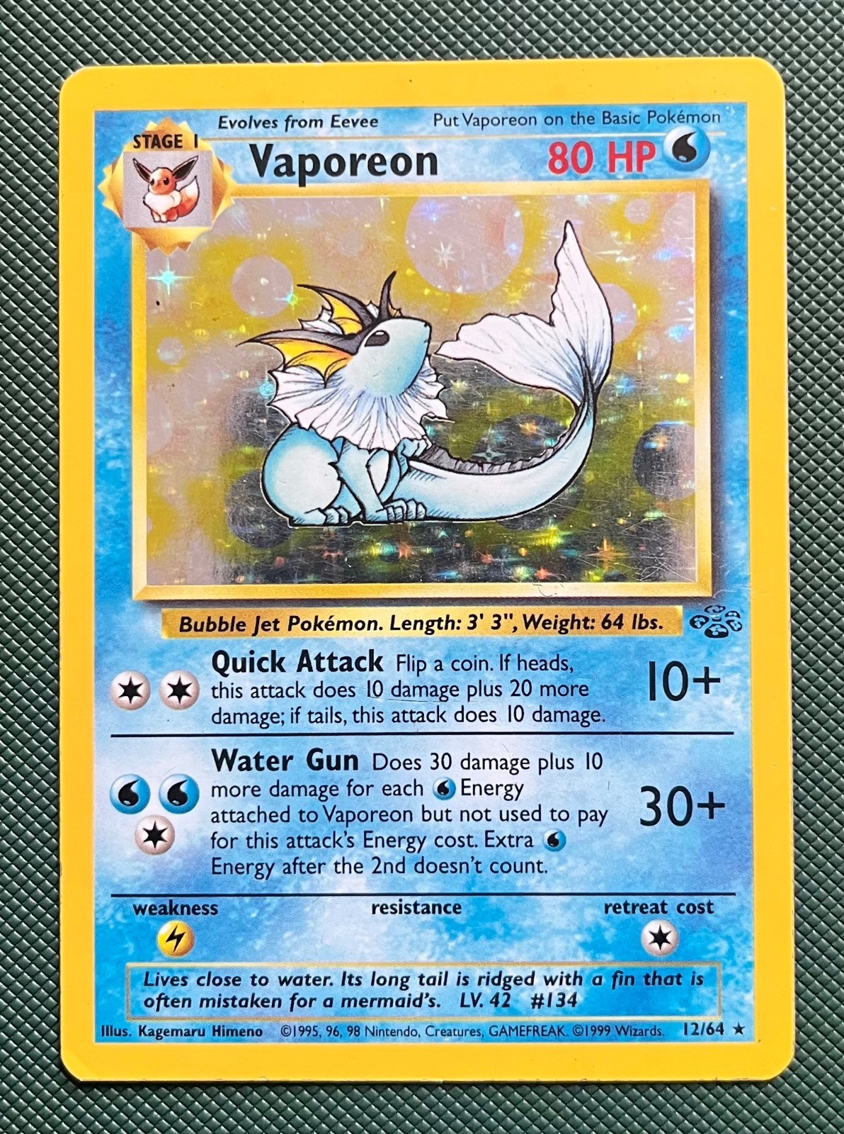 Vaporeon 12/64 Unlimited Holo Pokemon Jungle Moderately Played