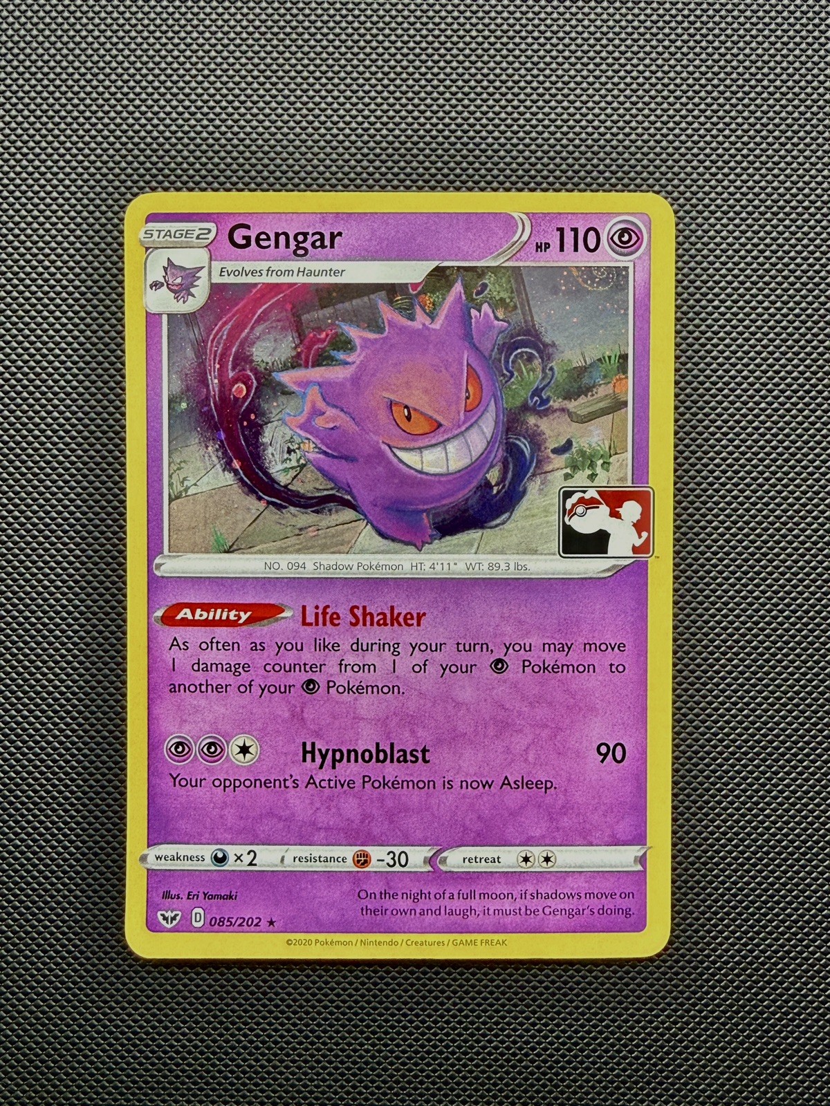 Gengar 85/202 Play Prize Stamp Library Club Exclusive Cosmos Holo Never Played Gengar 85/202 Play Prize Stamp Library Club Exclusive Cosmos Holo Never Played