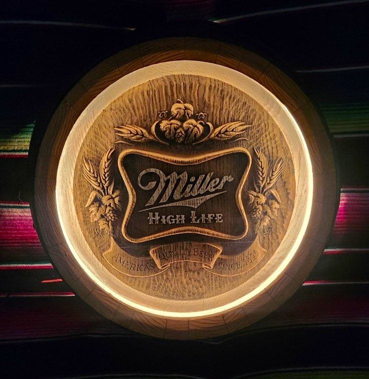 Vintage 1980's Miller High Life Beer Illuminated Barrel Keg Light Sign Faux Wood