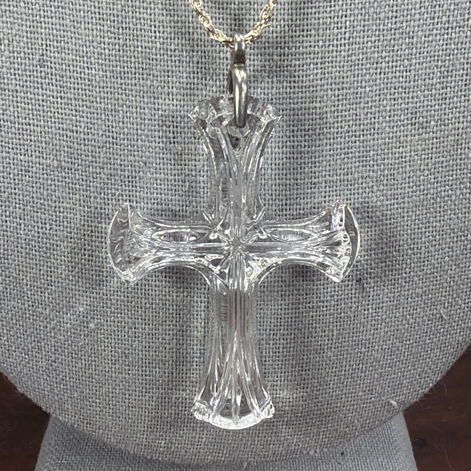 Waterford Crystal Cross Necklace w/ Sterling Silver 925 Chain Religious Pendant