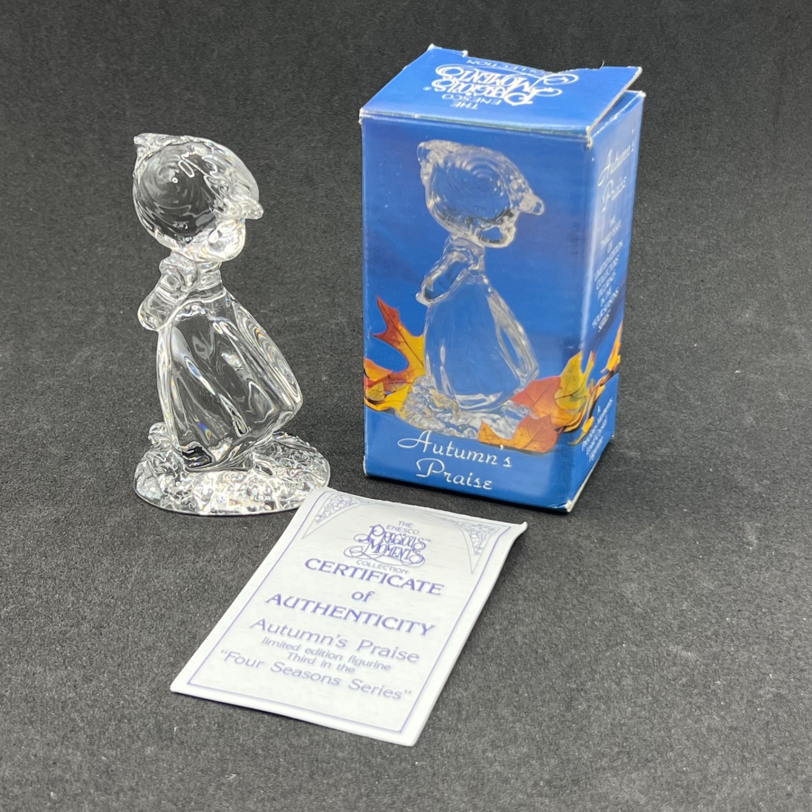 Enesco Precious Moments Autumn\'s Praise 1991 Lead Crystal Figurine 637025 COA
