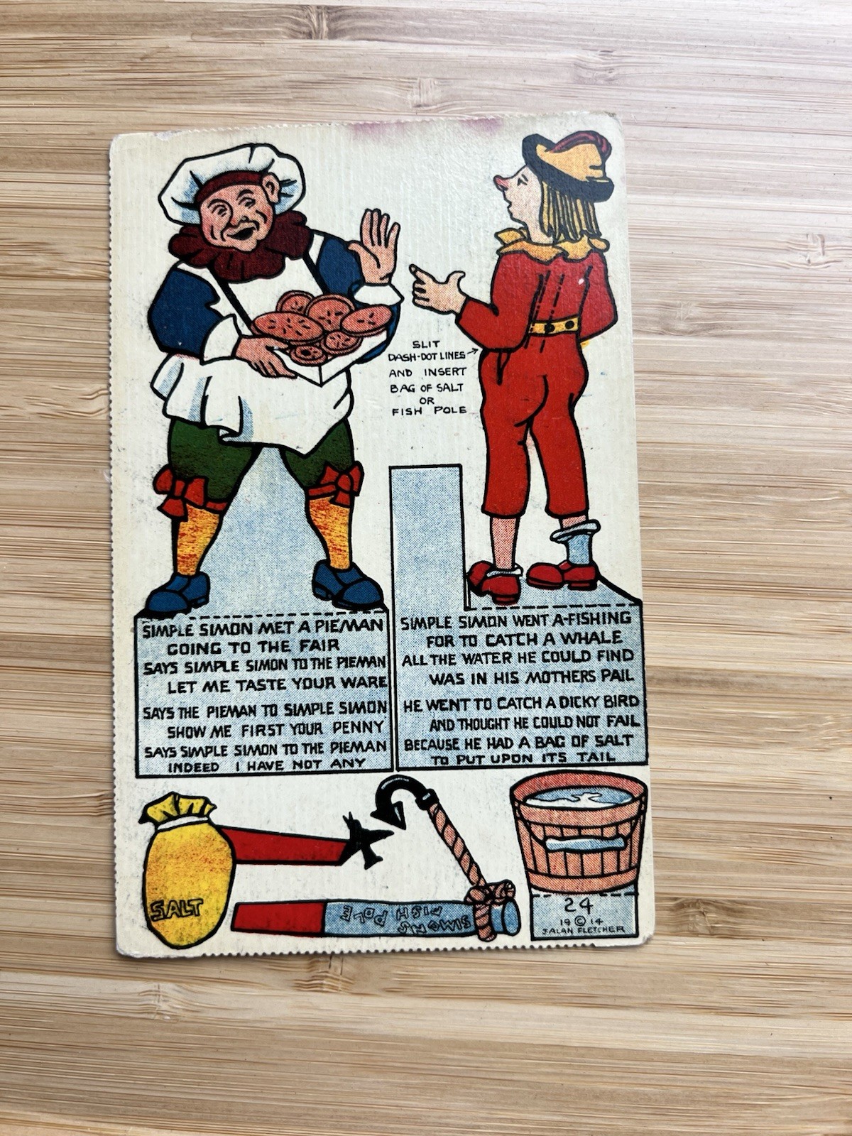 1914 J. Alan Fletcher Postcard #24 Cut Out “ Simple Simon And The Pie Man￼”￼
