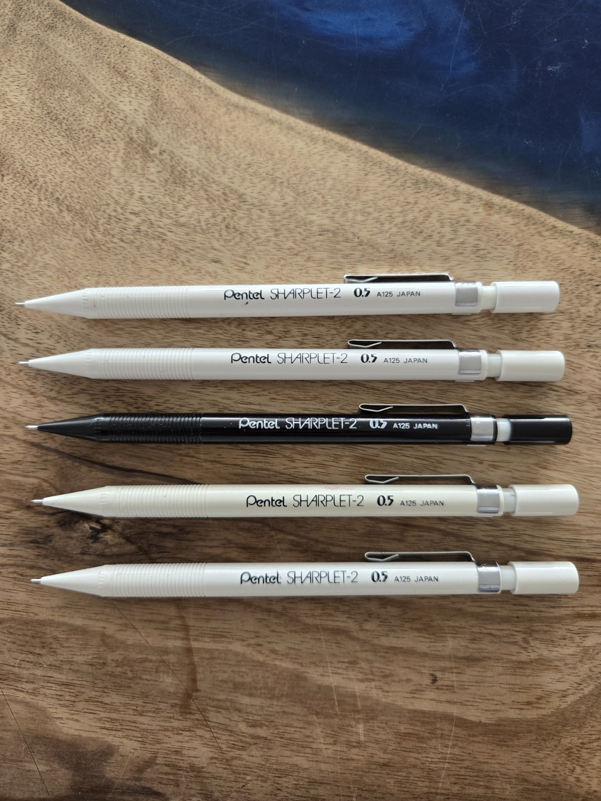 (5) Vintage Pentel Sharplet-2 A125 Mechanical Pencils 0.5mm Japan White Black