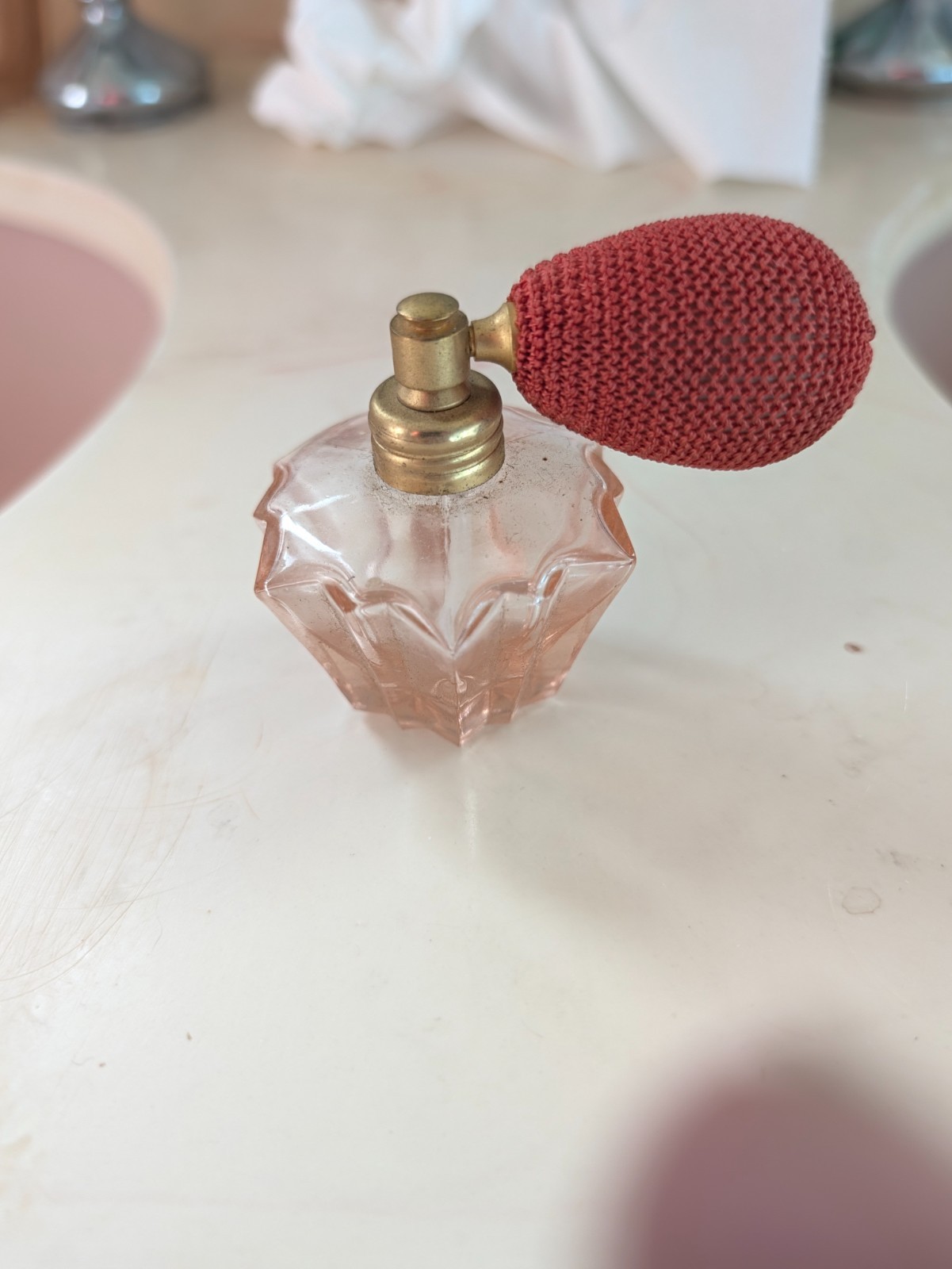 intage Cut Glass Perfume Atomizer Bottle Blue Rhinestone Jewel Top USA