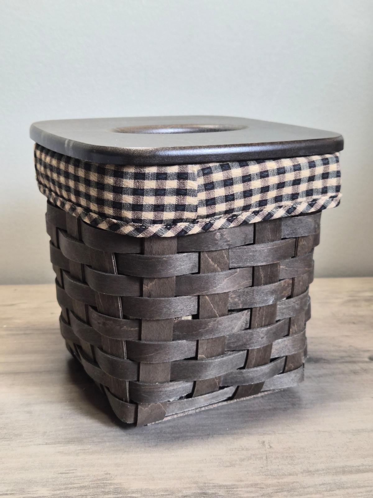 Vintage 2011 LONGABERGER Tall Tissue Basket Dark Brown Wood Lid, Liner, Protect