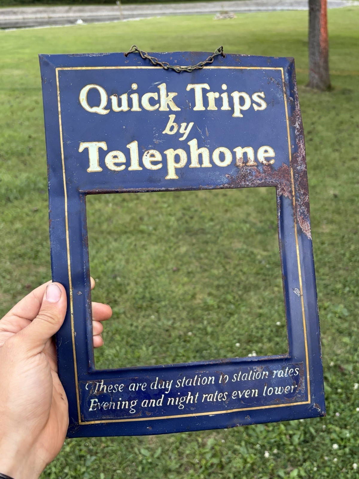 Vintage Bell System Telephone Rate Card Tin Frame Sign Quick Trips By Telephone