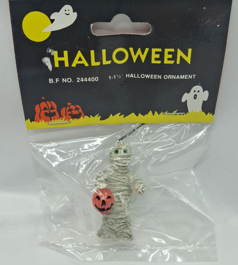Vtg Ben Franklin NOS Halloween Miniature Ornaments Decor, MUMMY W/ Pumpkin 1.5\