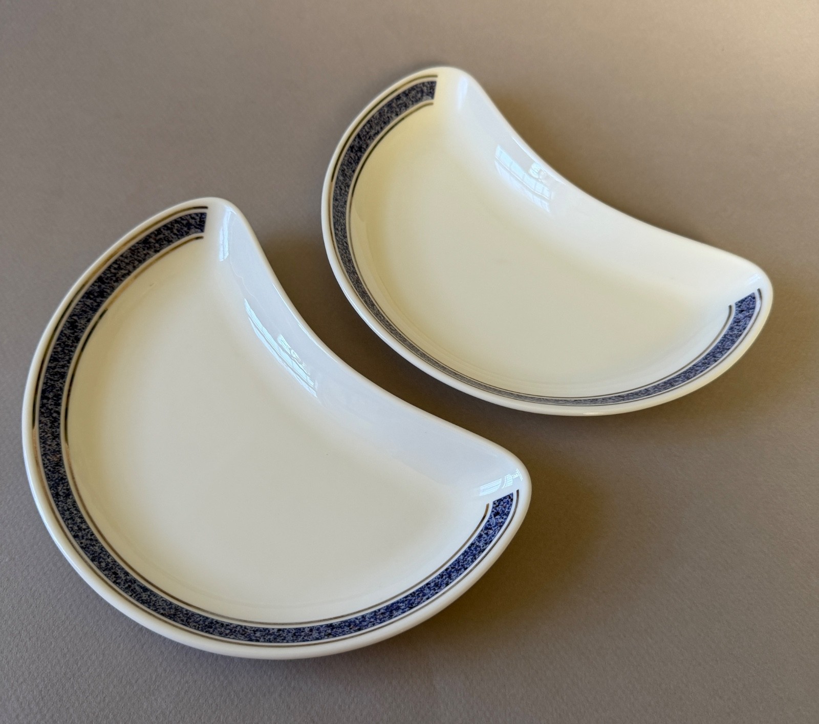 TWO Royal Doulton China BRITISH AIRWAYS 1st-Class Crescent Salad Plates EC 1097 TWO Royal Doulton China BRITISH AIRWAYS 1st-Class Crescent Salad Plates EC 1097