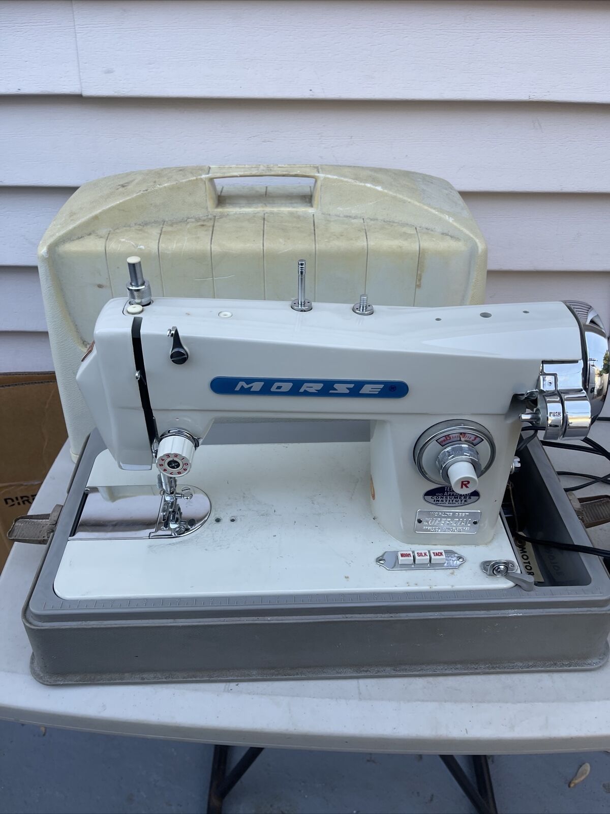 Vintage Morse Super Dial Sewing Machine Grey W/Case Power Working Need Service