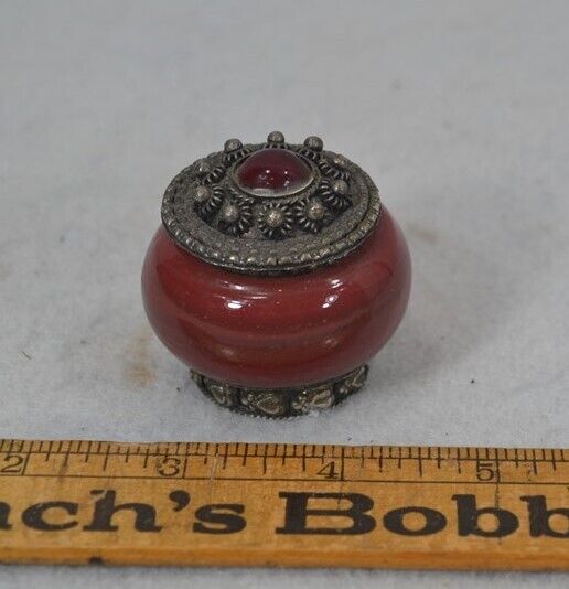 antique box gemstone top and sides carnelian 2 in. trinket small round original